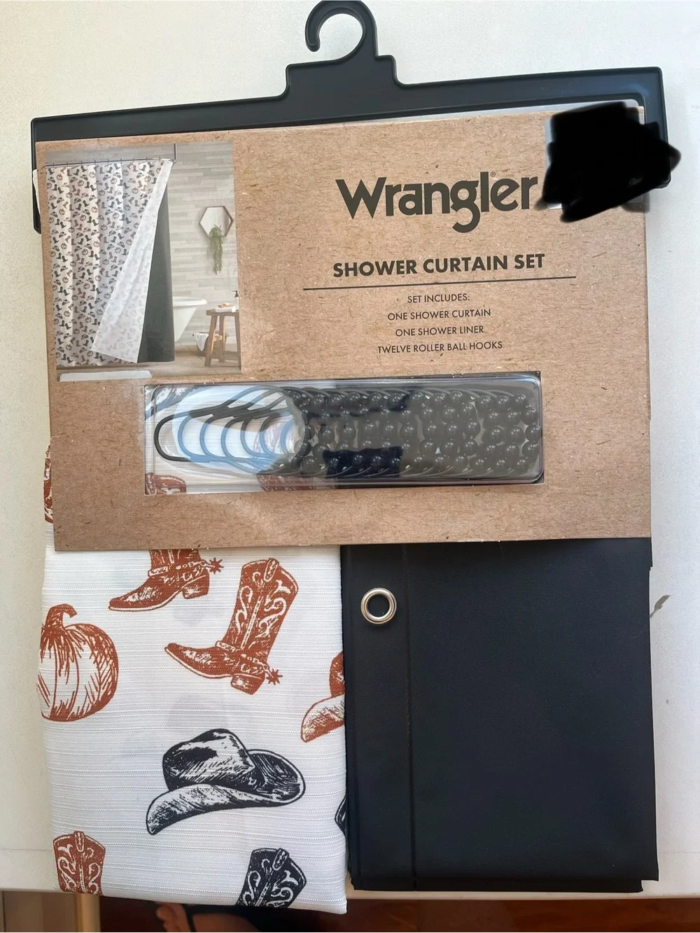 Wrangler Halloween/Fall Shower Curtain Set Pumpkin Cowboy Boots Hat